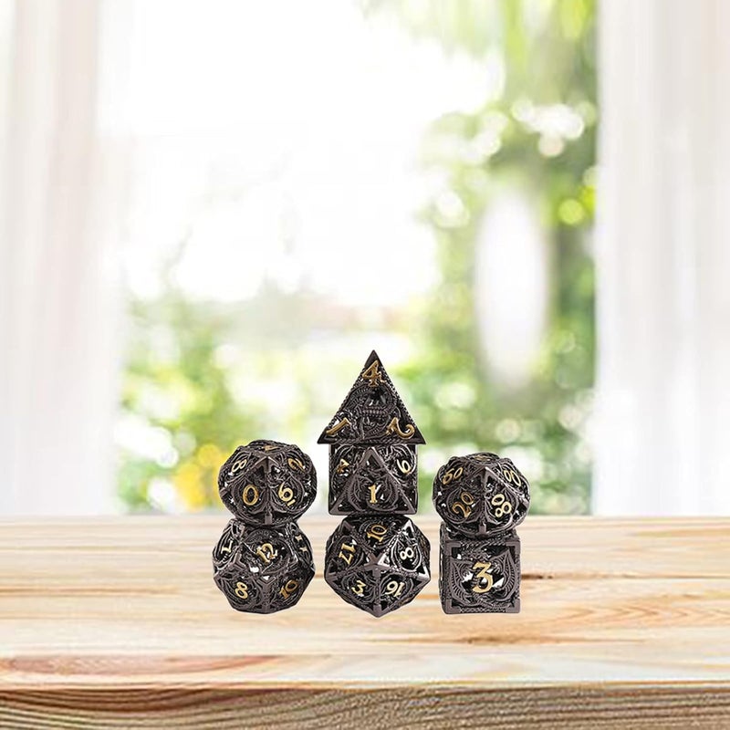 klarako Ancient Copper Hollow carved DesignMetal Dice Set DND Dice D&D Polyhedral Dice RPG Dice with Metal Box for Role Playing Games Dice - Image 5