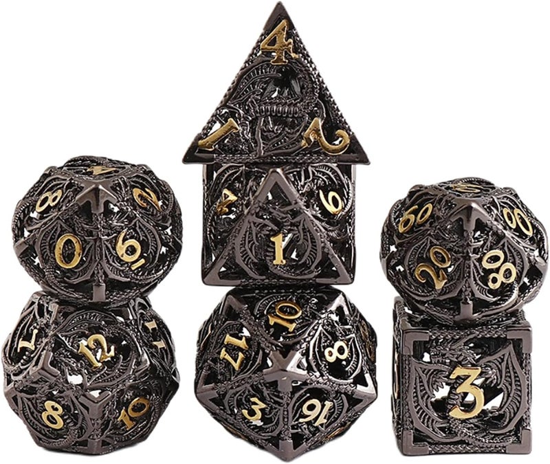 klarako Ancient Copper Hollow carved DesignMetal Dice Set DND Dice D&D Polyhedral Dice RPG Dice with Metal Box for Role Playing Games Dice - Image 3