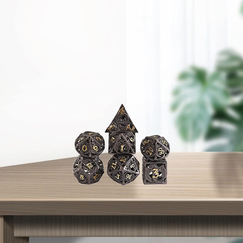 klarako Ancient Copper Hollow carved DesignMetal Dice Set DND Dice D&D Polyhedral Dice RPG Dice with Metal Box for Role Playing Games Dice - Image 4
