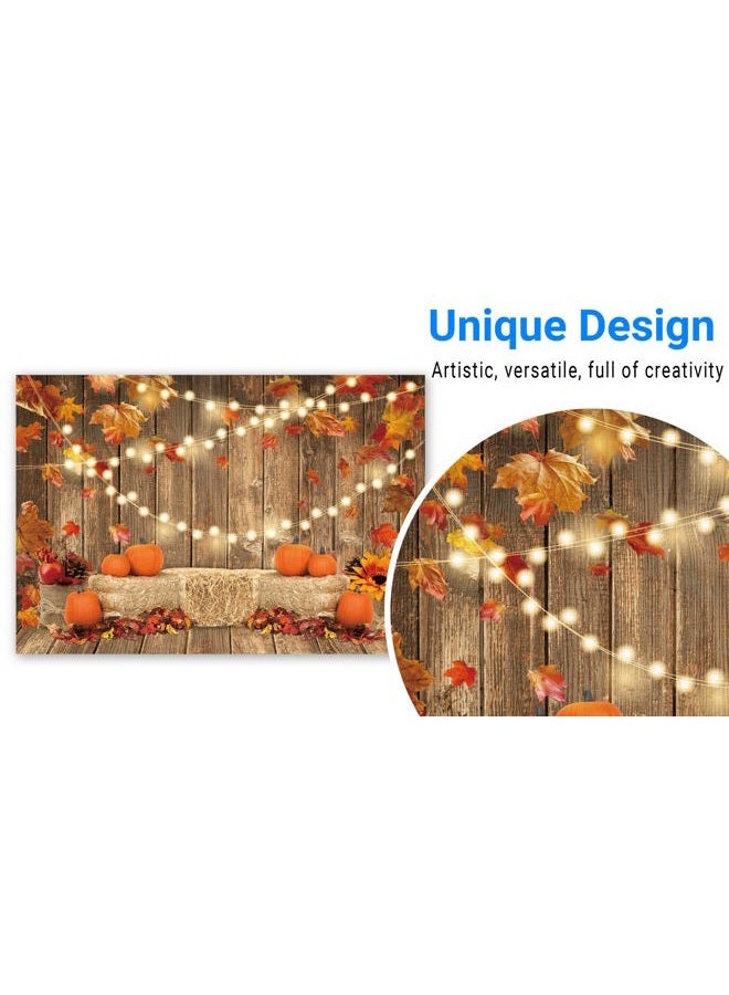 Funnytree 7x5FT Fall Pumpkin Photography Backdrop Autumn Thanksgiving Harvest Hay Leaves Wooden Background Sunflower Maple Baby Shower Banner Decoration Party Supplies Photo Booth Prop - Image 3
