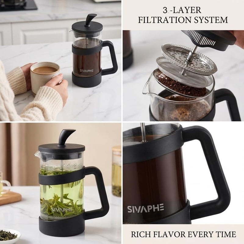 Sivaphe Small French Press 12oz Light-weight Durable High Borosilicate Carafe/Tea Maker Single Serve Coffee Press Frothed Brewer - Image 3