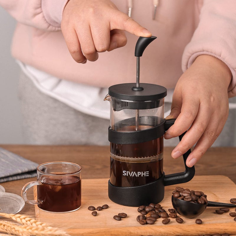 Sivaphe Small French Press 12oz Light-weight Durable High Borosilicate Carafe/Tea Maker Single Serve Coffee Press Frothed Brewer - Image 2