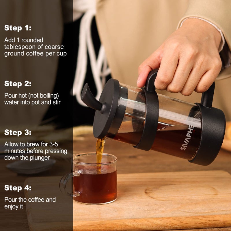 Sivaphe Small French Press 12oz Light-weight Durable High Borosilicate Carafe/Tea Maker Single Serve Coffee Press Frothed Brewer - Image 5