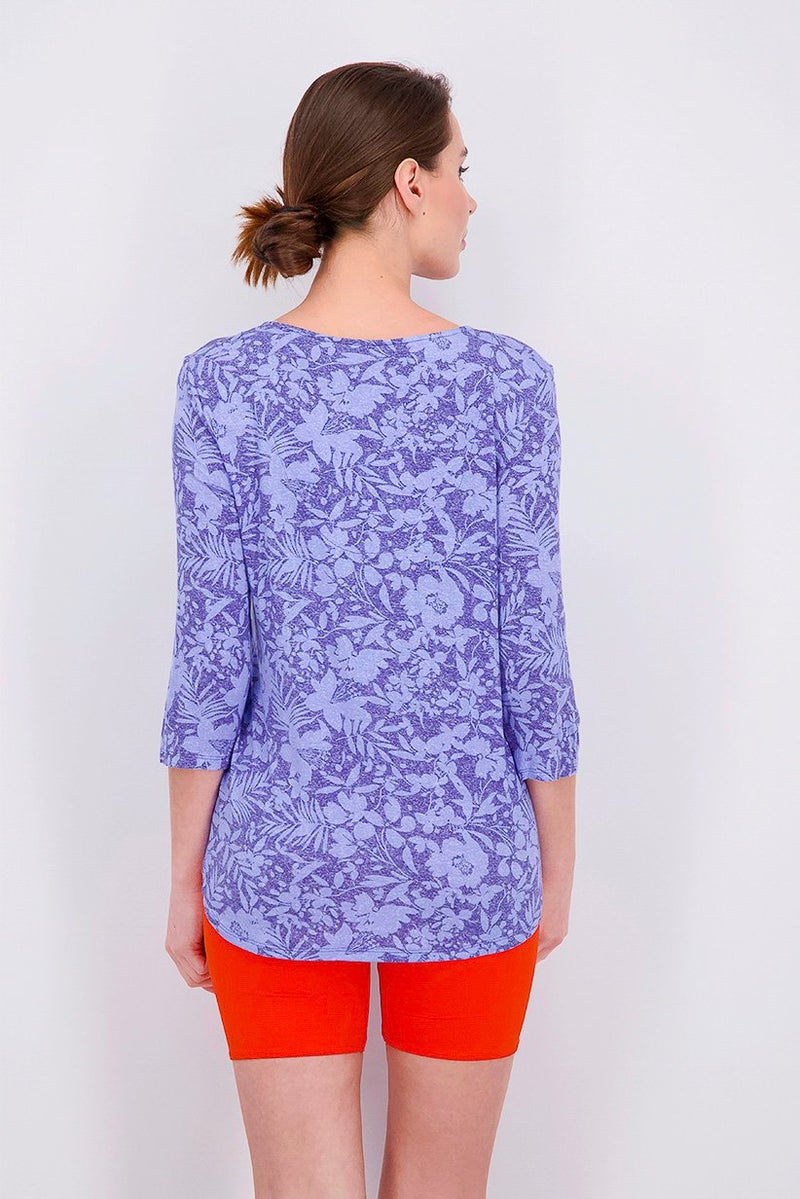 ELLEN TRACY Women Tunic Style Tropical Floral Pajama Top, Peri Blue - Image 2