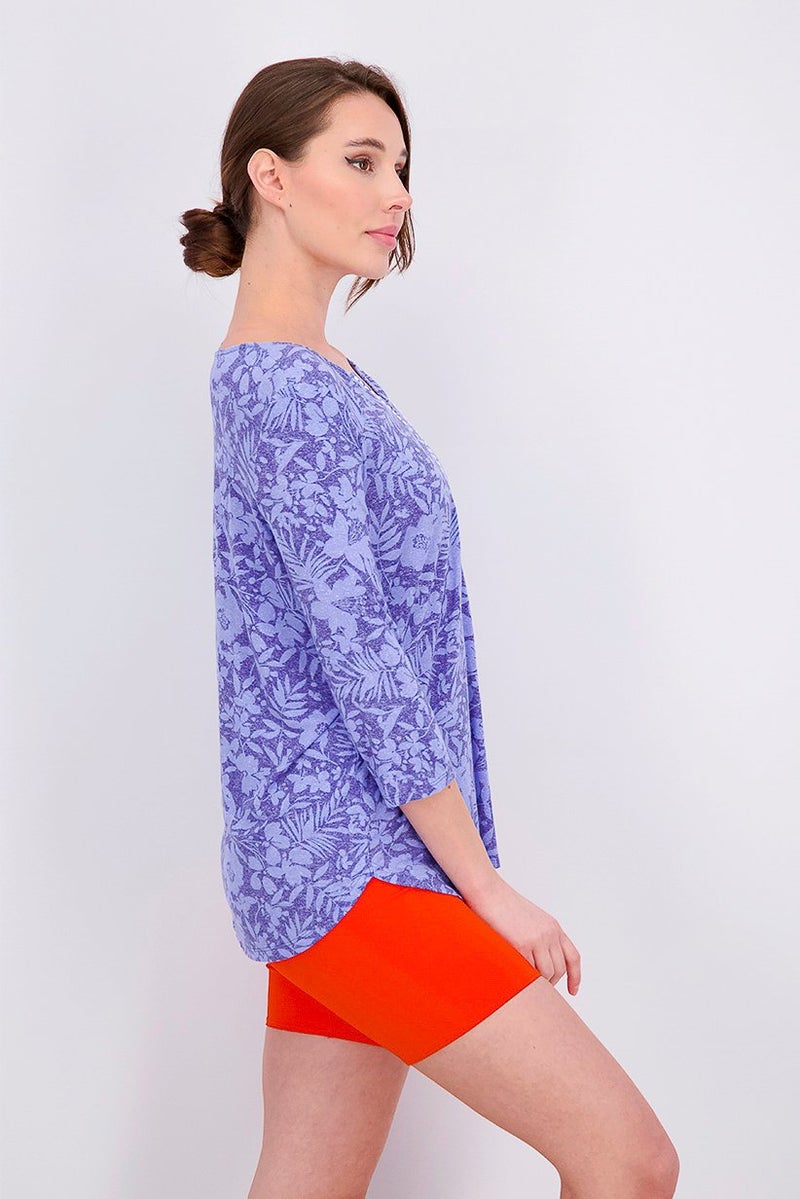 ELLEN TRACY Women Tunic Style Tropical Floral Pajama Top, Peri Blue - Image 2