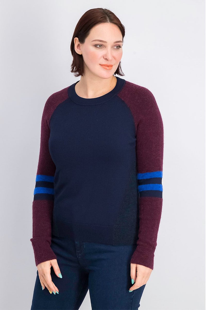 LACOSTE Women Crew Neck Textured Sweater, Navy Blue and Venda - Image 2