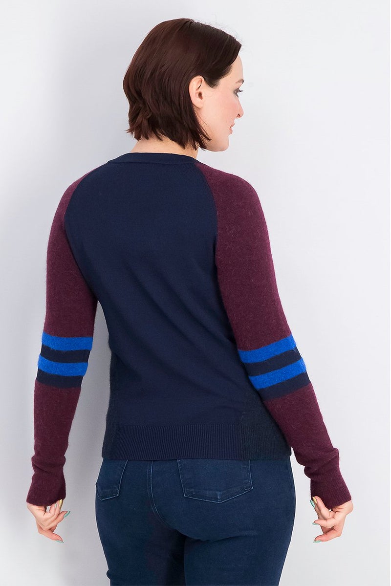 LACOSTE Women Crew Neck Textured Sweater, Navy Blue and Venda - Image 4