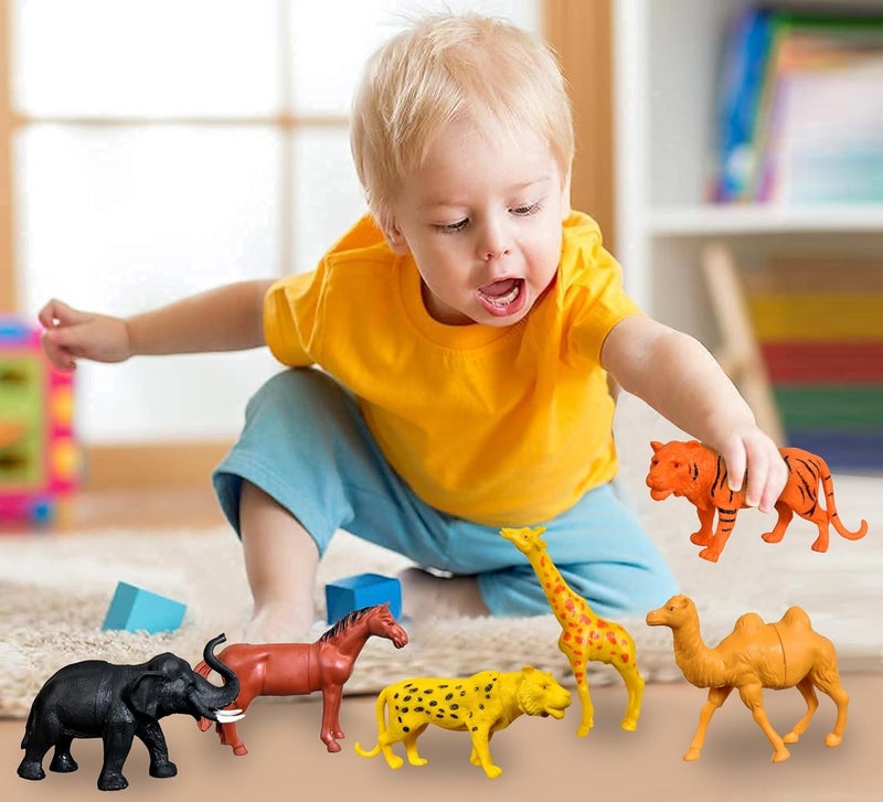 Tec Tavakkal مجموعة من 6 شخصيات ألعاب كبيرة الحجم كاملة الحركة لشخصيات كرتونية من الغابة لألعاب الحيوانات البرية للأطفال: فيل أسود، نمر، زرافة، حصان، فهد، وجمل - Image 3