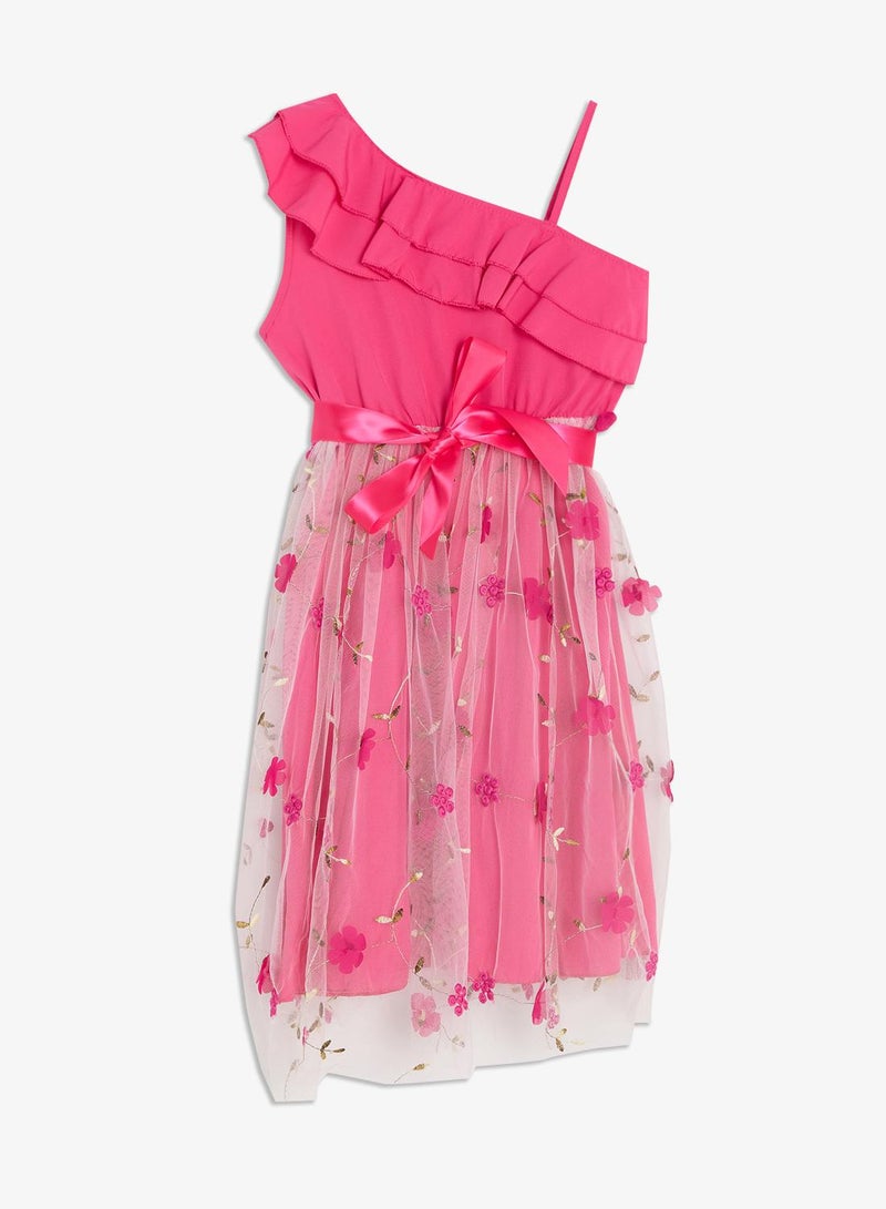 Pinata One Shoulder Flower Embroidered Occasion Dress - Image 2