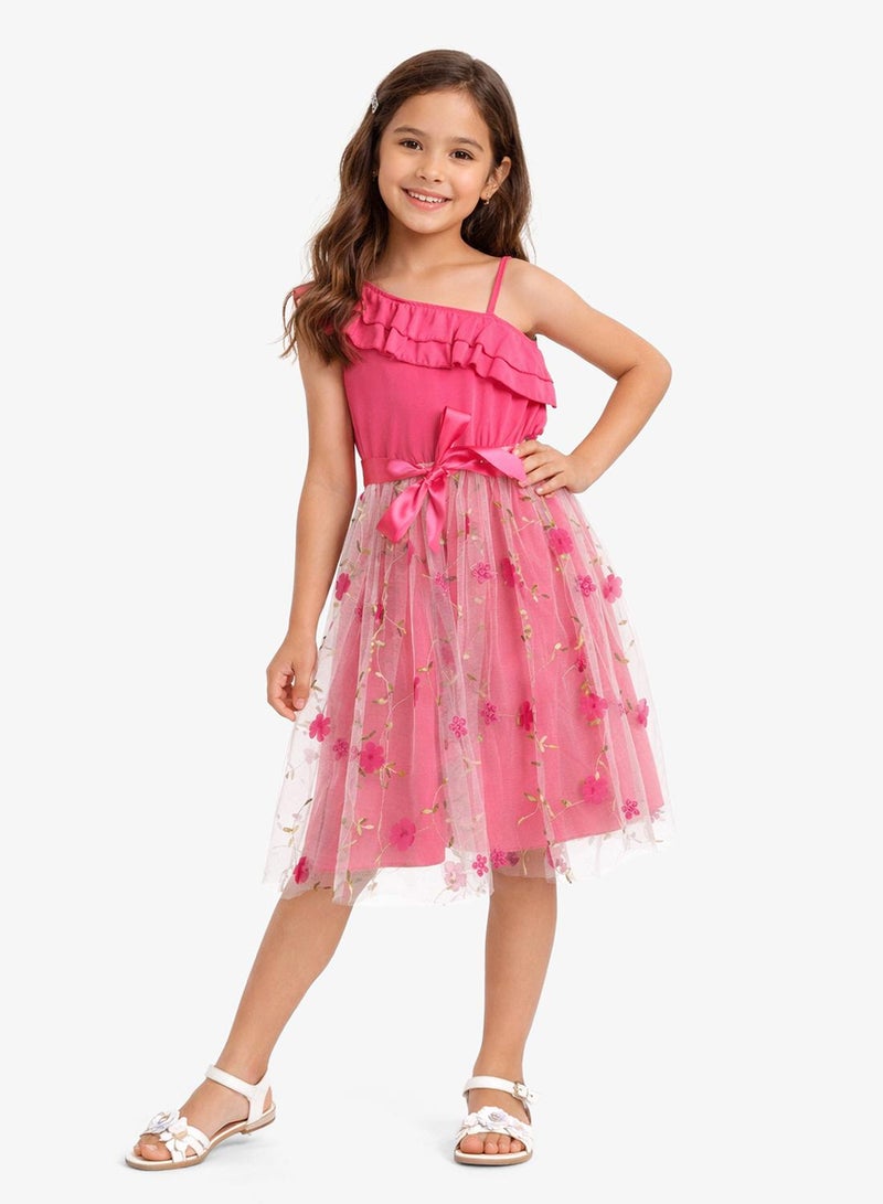 Pinata One Shoulder Flower Embroidered Occasion Dress - Image 1