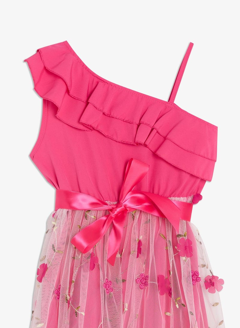 Pinata One Shoulder Flower Embroidered Occasion Dress - Image 4