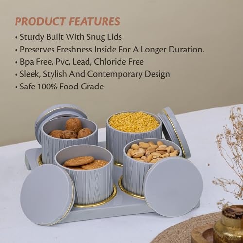 Selvel Dune Airtight Dry Fruit Container Tray Set - 4 Pieces (450ml) _Multi-Color (Emerald Green, Classic White, Repose Grey) Polypropylene with Subtle Design - Image 5