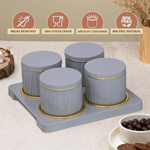 Selvel Dune Airtight Dry Fruit Container Tray Set - 4 Pieces (450ml) _Multi-Color (Emerald Green, Classic White, Repose Grey) Polypropylene with Subtle Design - Image 4