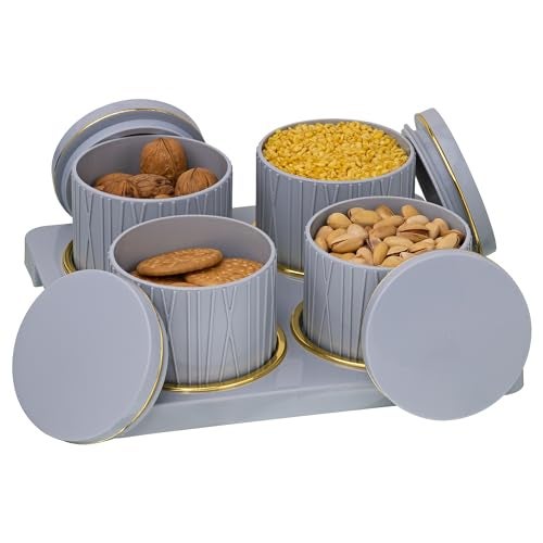 Selvel Dune Airtight Dry Fruit Container Tray Set - 4 Pieces (450ml) _Multi-Color (Emerald Green, Classic White, Repose Grey) Polypropylene with Subtle Design - Image 1