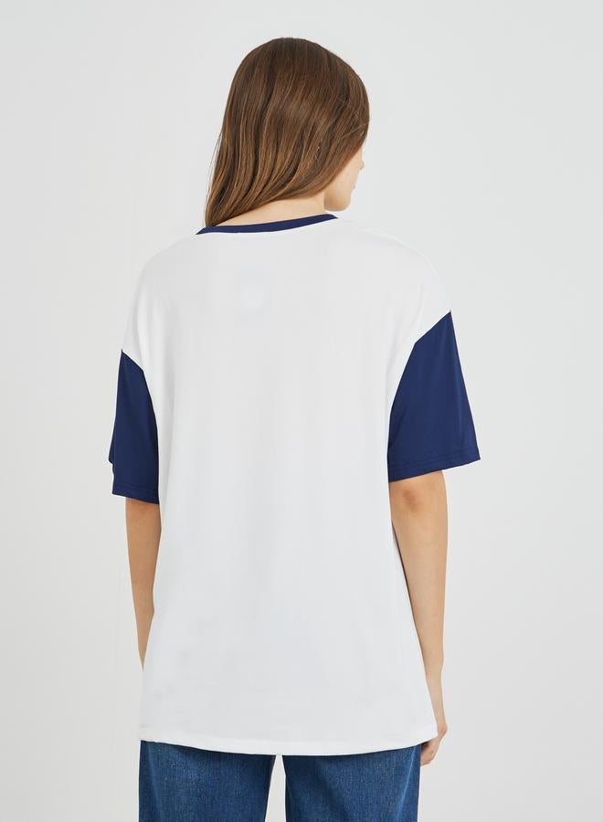 Take Two Slogan Print Color Block Round Neck T-Shirt - Image 4