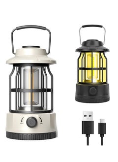فيبارتي فانوس تخييم، مصباح LED قابل لإعادة الشحن، خافت بدون خطوات، ضوء تخييم معدني قديم، مصباح خيمة LED عتيق مقاوم للماء للمشي لمسافات طويلة في الهواء الطلق وصيد الأسماك في حالات الطوارئ  - Image 1