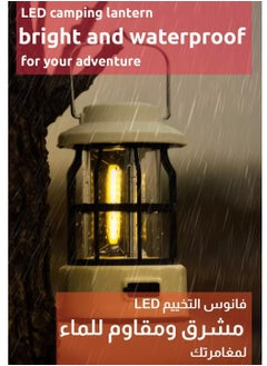 فيبارتي فانوس تخييم، مصباح LED قابل لإعادة الشحن، خافت بدون خطوات، ضوء تخييم معدني قديم، مصباح خيمة LED عتيق مقاوم للماء للمشي لمسافات طويلة في الهواء الطلق وصيد الأسماك في حالات الطوارئ  - Image 3