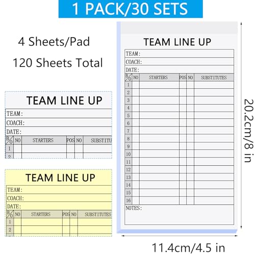 XUEJITECH 30 Sets Baseball/Softball Lineup Cards, 4-Part Carbonless Copies with Tearing Line, 30 Games with 16 Player Roster Lineup Sheet for Coaches, Team, Sports - Image 2