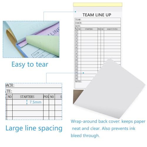 XUEJITECH 30 Sets Baseball/Softball Lineup Cards, 4-Part Carbonless Copies with Tearing Line, 30 Games with 16 Player Roster Lineup Sheet for Coaches, Team, Sports - Image 4