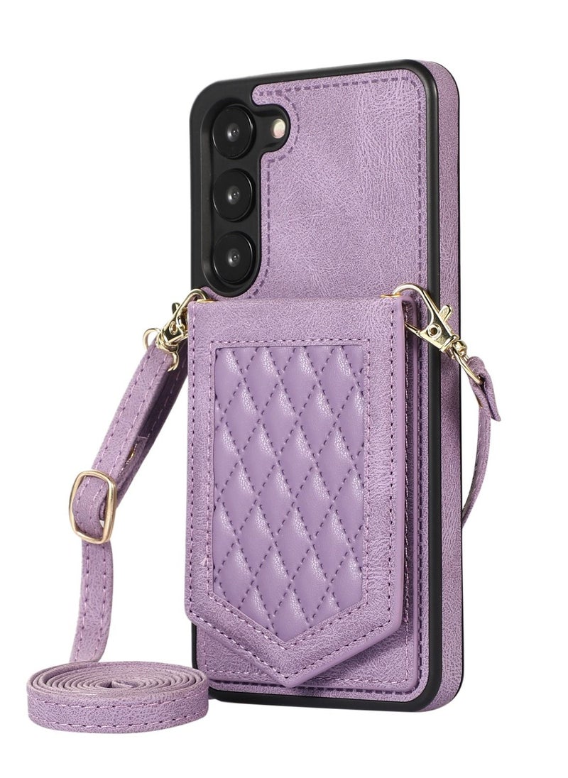 Suteni - Crossbody Strap Back Cover Card Slots Leather Phone Case for Samsung - Image 1