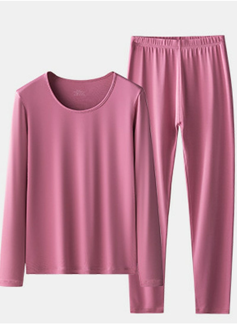 Loquat - Womens Solid Color Thin Seamless Long Johns And Round Neck Thermal Underwear Set 2 Piece Base Layer Set for  Women Plum Purple - Image 1