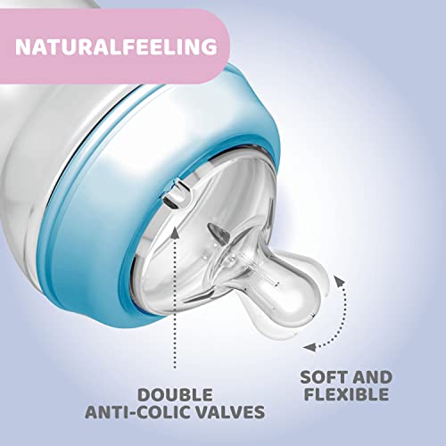 Chicco Natural Feeling PP Feeding Bottle I Double Anti-Colic Valve I Breast Like Latch I Soft Silicone I Food Grade I BPA Free I Wide Neck I 330ml, Fast Flow 6+ Months Blue 1Pc - Image 2
