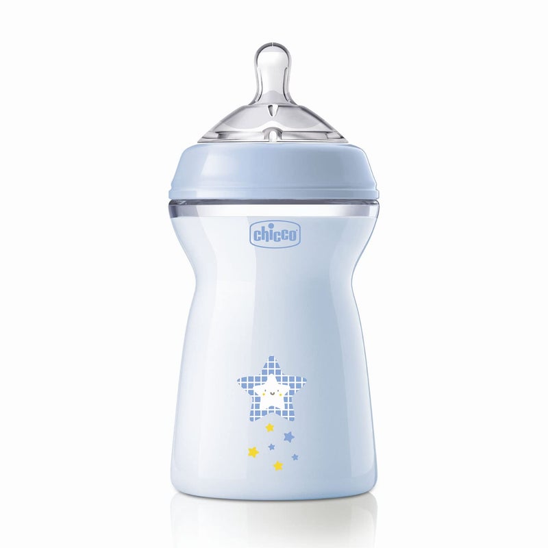 Chicco Natural Feeling PP Feeding Bottle I Double Anti-Colic Valve I Breast Like Latch I Soft Silicone I Food Grade I BPA Free I Wide Neck I 330ml, Fast Flow 6+ Months Blue 1Pc - Image 3