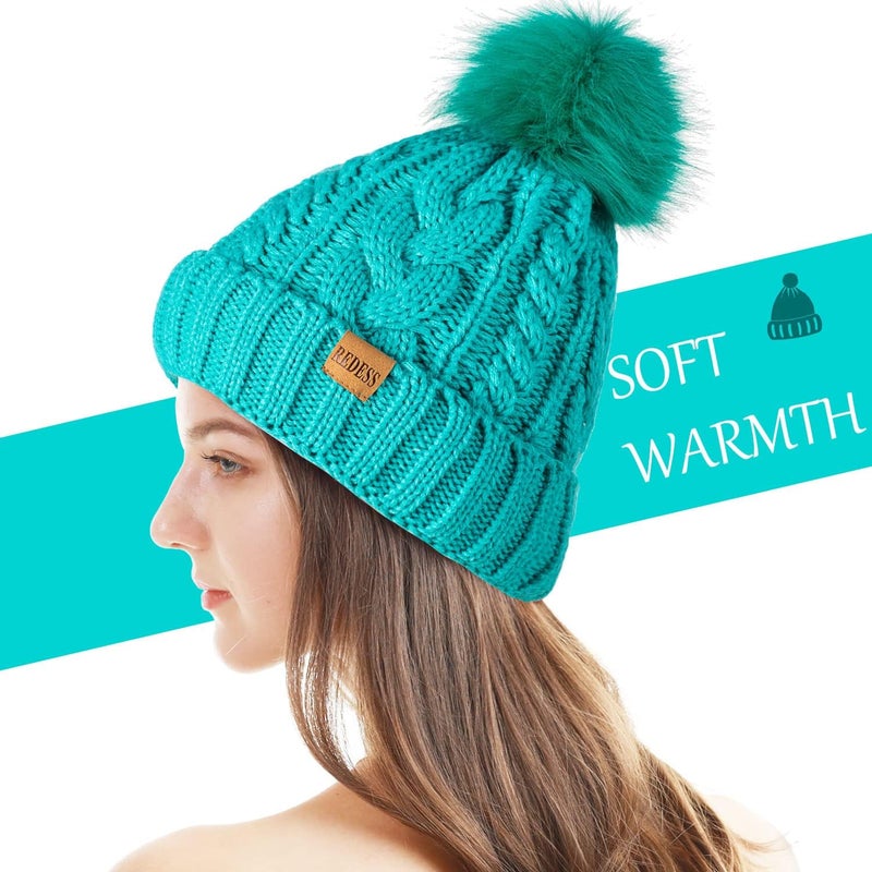 REDESS Women Winter Pompom Beanie Hat with Warm Fleece Lined, Thick Slouchy Snow Knit Skull Ski Cap - Image 2