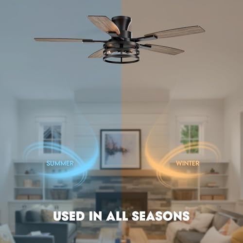 LuminFan 46 Inch Flush Mount Ceiling Fans with Lights and Remote Control, Low Profile Farmhouse Ceiling Fan for Bedroom Living Room and Patio, Black Caged Ceiling Fan for Indoor and Outdoor - Image 3