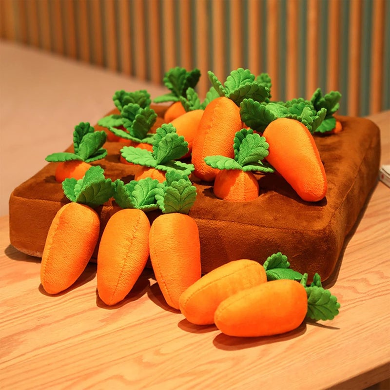 comfrt 12 Squeaky Carrots Enrichment Dog Puzzle Toys, 13.8''x13.8'' Carrot Patch Dog Snuffle Toy, Dog Carrot Plush Toy, Hide and Seek Carrot Farm Dog Toys for Small Medium and Large Dogs (A) - Image 2