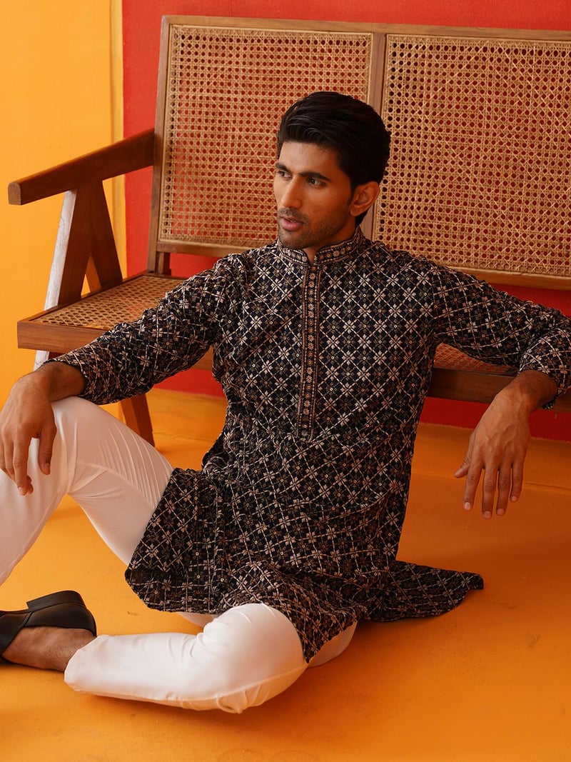 Jompers Navy Embroidered Kurtas for Men (Navy, XL) - Image 4