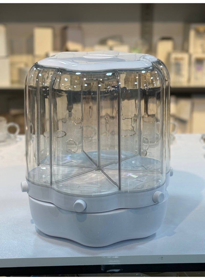 Crystal 360° Dry Food Dispenser ❤️ Features 6 movable, transparent acrylic compartments. Includes a stable white acrylic base with dispensing buttons, a clear acrylic tray, and an acrylic lid. 😍 With its 6 compartments, it holds up to 15 kg of various grains and legumes. 😍 - Image 2