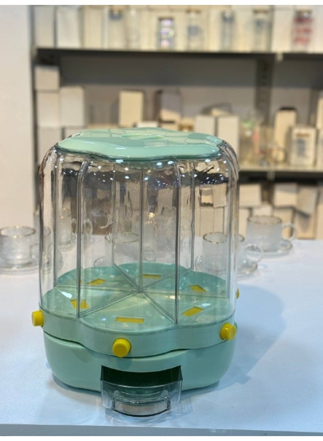 Crystal 360° Dry Food Dispenser ❤️ Features 6 movable, transparent acrylic compartments. Includes a stable white acrylic base with dispensing buttons, a clear acrylic tray, and an acrylic lid. 😍 With its 6 compartments, it holds up to 15 kg of various grains and legumes. 😍 - Image 3