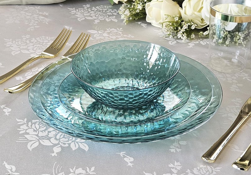 OCCASIONS FINEST PLASTIC TABLEWARE " OCCASIONS " 50 Plates Pack (25 Guests)-Heavyweight Wedding Party Disposable Plastic Plate Set -25 x 10'' Dinner + 25 x 7'' Salad /dessert plates (Coastal Clear Blue) - Image 4