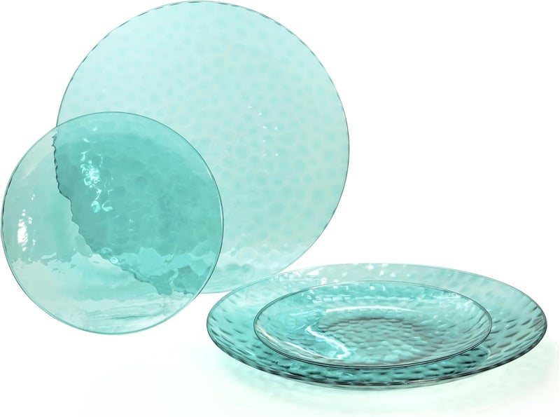 OCCASIONS FINEST PLASTIC TABLEWARE " OCCASIONS " 50 Plates Pack (25 Guests)-Heavyweight Wedding Party Disposable Plastic Plate Set -25 x 10'' Dinner + 25 x 7'' Salad /dessert plates (Coastal Clear Blue) - Image 1