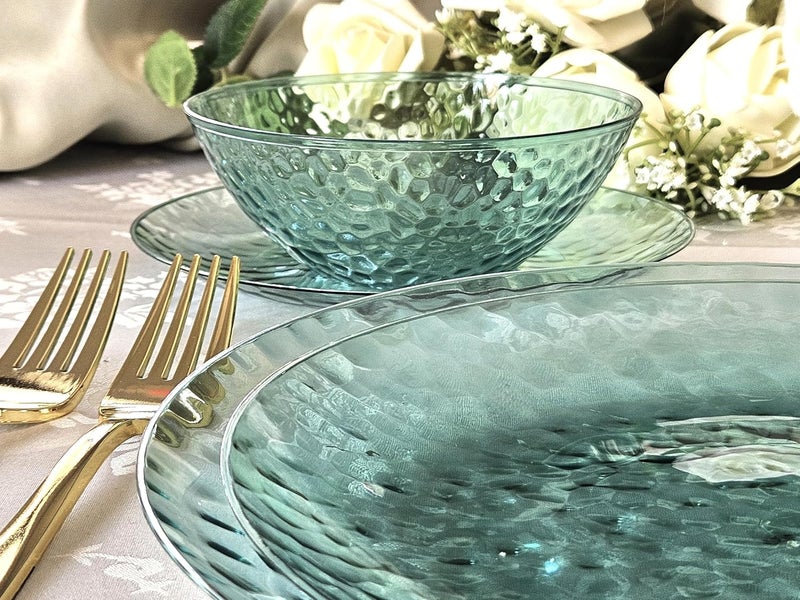 OCCASIONS FINEST PLASTIC TABLEWARE " OCCASIONS " 50 Plates Pack (25 Guests)-Heavyweight Wedding Party Disposable Plastic Plate Set -25 x 10'' Dinner + 25 x 7'' Salad /dessert plates (Coastal Clear Blue) - Image 5