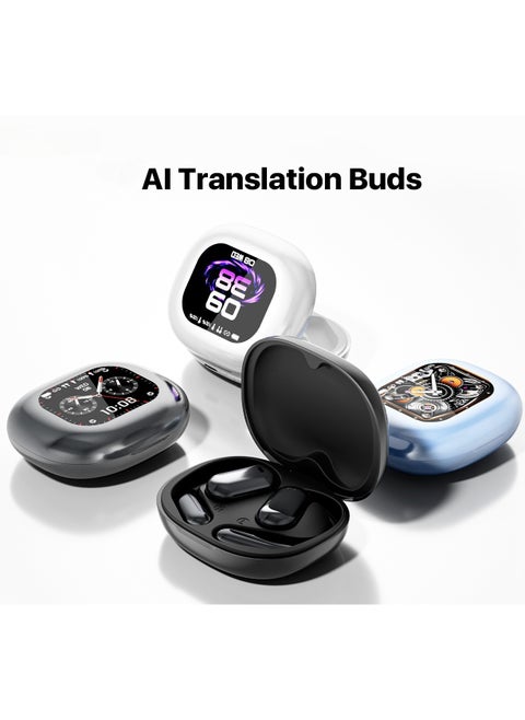 AI Translation Earbuds Real Time - Translator Earbuds for 144 Languages, LCD Touch Screen, Open-Ear Design, AI Language Translator Earphone 3-in-1 Accents & Long Battery Life Translation ,Perfect for Travel,Business & Learning(Black)