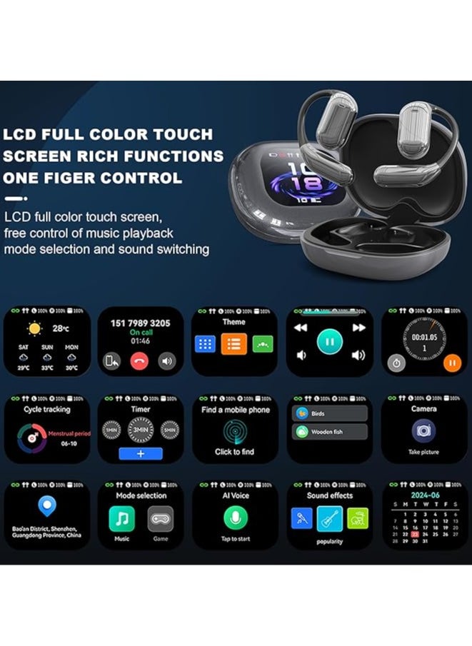 AI Translation Earbuds Real Time - Translator Earbuds for 144 Languages, LCD Touch Screen, Open-Ear Design, AI Language Translator Earphone 3-in-1 Accents & Long Battery Life Translation ,Perfect for Travel,Business & Learning(Black)