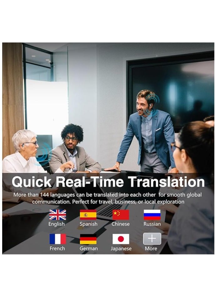 AI Translation Earbuds Real Time - Translator Earbuds for 144 Languages, LCD Touch Screen, Open-Ear Design, AI Language Translator Earphone 3-in-1 Accents & Long Battery Life Translation ,Perfect for Travel,Business & Learning(Black)