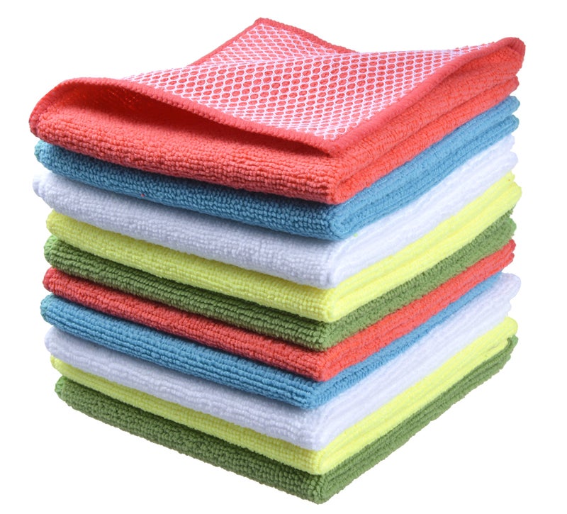 SINLAND Microfiber Dish Cloths for Washing Dishes Towels Best Kitchen Washcloth Cleaning Rags Cloths with Poly Scour Side - Used for Plates, Bowls and Dishes, 5 Color Assorted 12inchx12inch 10pack - Image 1