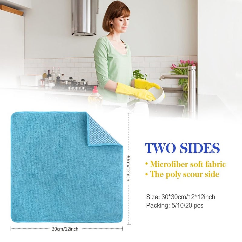 SINLAND Microfiber Dish Cloths for Washing Dishes Towels Best Kitchen Washcloth Cleaning Rags Cloths with Poly Scour Side - Used for Plates, Bowls and Dishes, 5 Color Assorted 12inchx12inch 10pack - Image 2