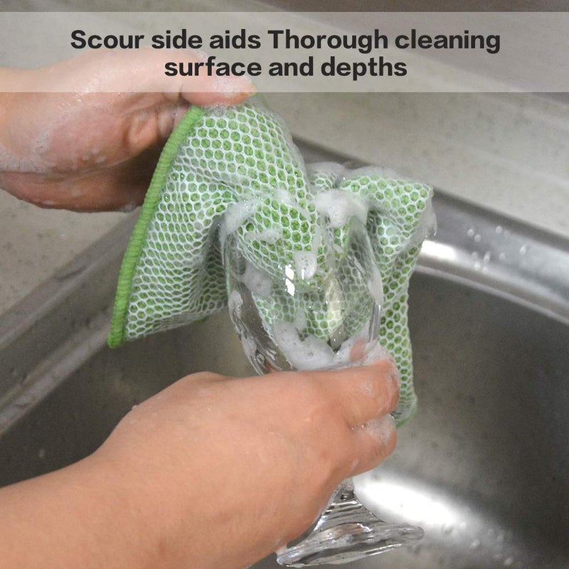 SINLAND Microfiber Dish Cloths for Washing Dishes Towels Best Kitchen Washcloth Cleaning Rags Cloths with Poly Scour Side - Used for Plates, Bowls and Dishes, 5 Color Assorted 12inchx12inch 10pack - Image 5