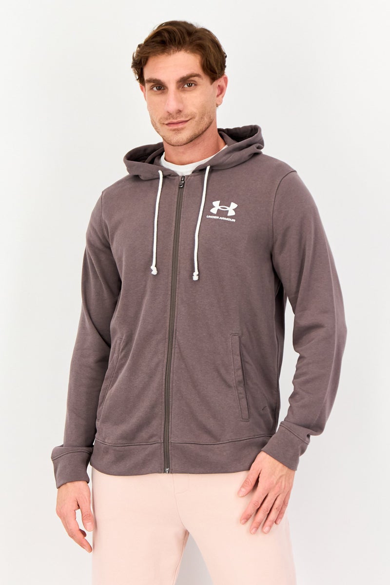 UNDER ARMOUR Men Loose Fit Long Sleeve Outdoor Hoodie, Dark Grey - Image 1