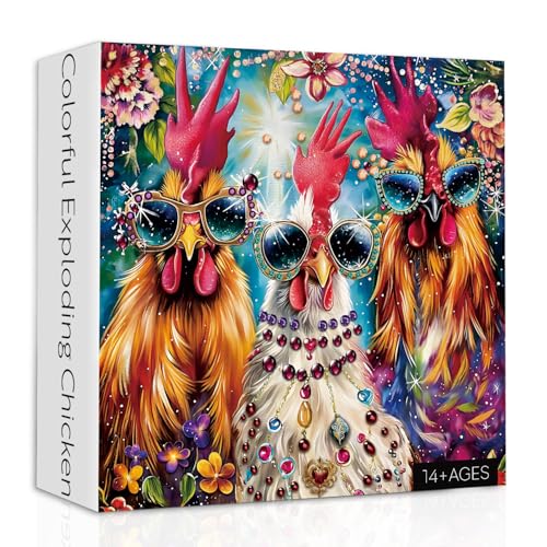 PPuzzling Funny Chicken Puzzles for Adults 1000 Pieces Gorgeous Rooster Flower Jigsaw Puzzles Colorful Thanksgiving Chicken Puzzle as Home Decor - Image 1