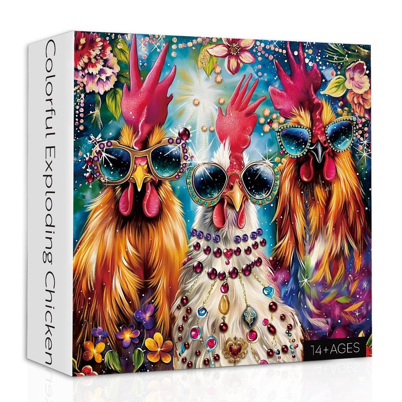 PPuzzling Funny Chicken Puzzles for Adults 1000 Pieces Gorgeous Rooster Flower Jigsaw Puzzles Colorful Thanksgiving Chicken Puzzle as Home Decor - Image 3