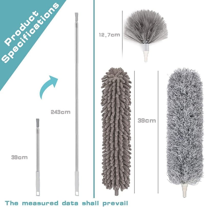 Fruhrer Home clening 3 in 1 Microfiber Feather Duster Bendable Extendable Fan Cleaning Duster with 100 inches Expandable Pole Handle Washable Duster for High Ceiling FansWindow Blinds Furniture - Image 2