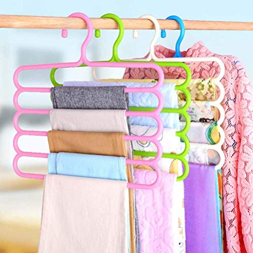 INOVERA (LABEL) Plastic Inovera 5 Layer Pants Clothes Hanger Wardrobe Storage Organizer Rack (Set Of 4), 33L X 1B X 32H Cm (Assorted Colour) - Image 1