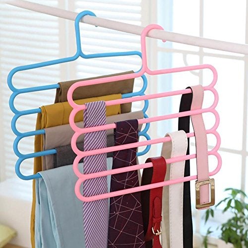INOVERA (LABEL) Plastic Inovera 5 Layer Pants Clothes Hanger Wardrobe Storage Organizer Rack (Set Of 4), 33L X 1B X 32H Cm (Assorted Colour) - Image 5