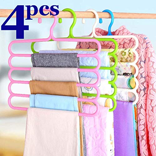 INOVERA (LABEL) Plastic Inovera 5 Layer Pants Clothes Hanger Wardrobe Storage Organizer Rack (Set Of 4), 33L X 1B X 32H Cm (Assorted Colour) - Image 2