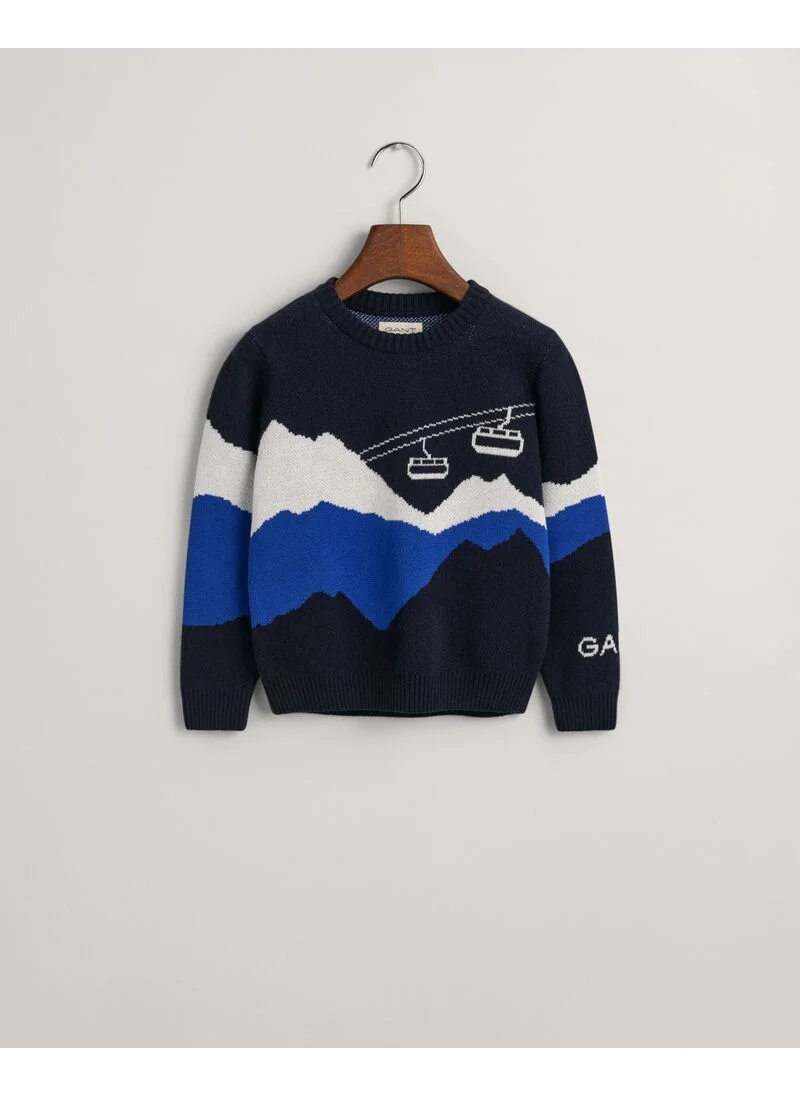 غانت Gant Kids Alpine Jacquard Crew Neck Sweater